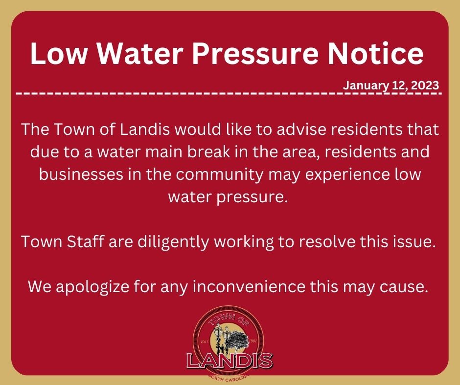 Announcement UPDATE Low Water Pressure Notice Town Of Landis NC announcement-update-low-water-pressure-notice-town-of-landis-nc